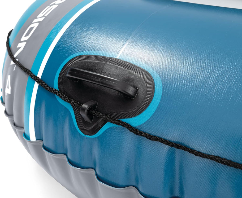 INTEX 68324EP Excursion 4 Inflatable Boat Set: Includes Deluxe 54in Boat Oars and High-Output Pump – Adjustable Seats with Backrest – Fishing Rod Holders – 4-Person – 1100lb Weight Capacity