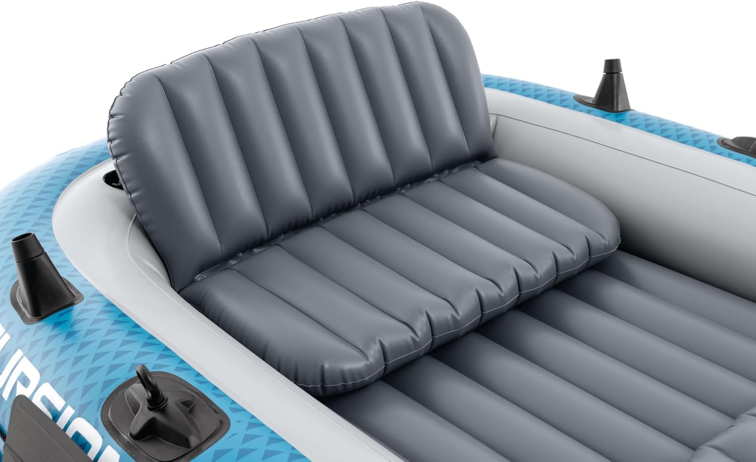 INTEX 68324EP Excursion 4 Inflatable Boat Set: Includes Deluxe 54in Boat Oars and High-Output Pump – Adjustable Seats with Backrest – Fishing Rod Holders – 4-Person – 1100lb Weight Capacity