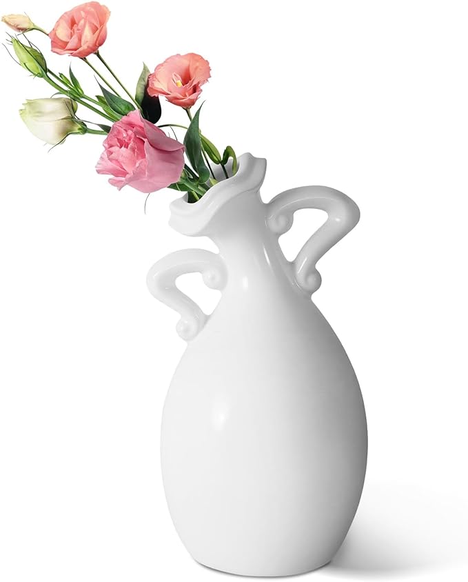 Creative Double - Handled White Ceramic Vase: Exquisite Shape, Adding Elegance to Home