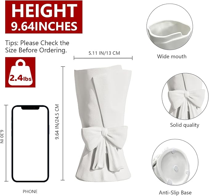 Creative Bow - Decorated Ceramic Vase: Elegant Shape, Adding Romantic Atmosphere to Home