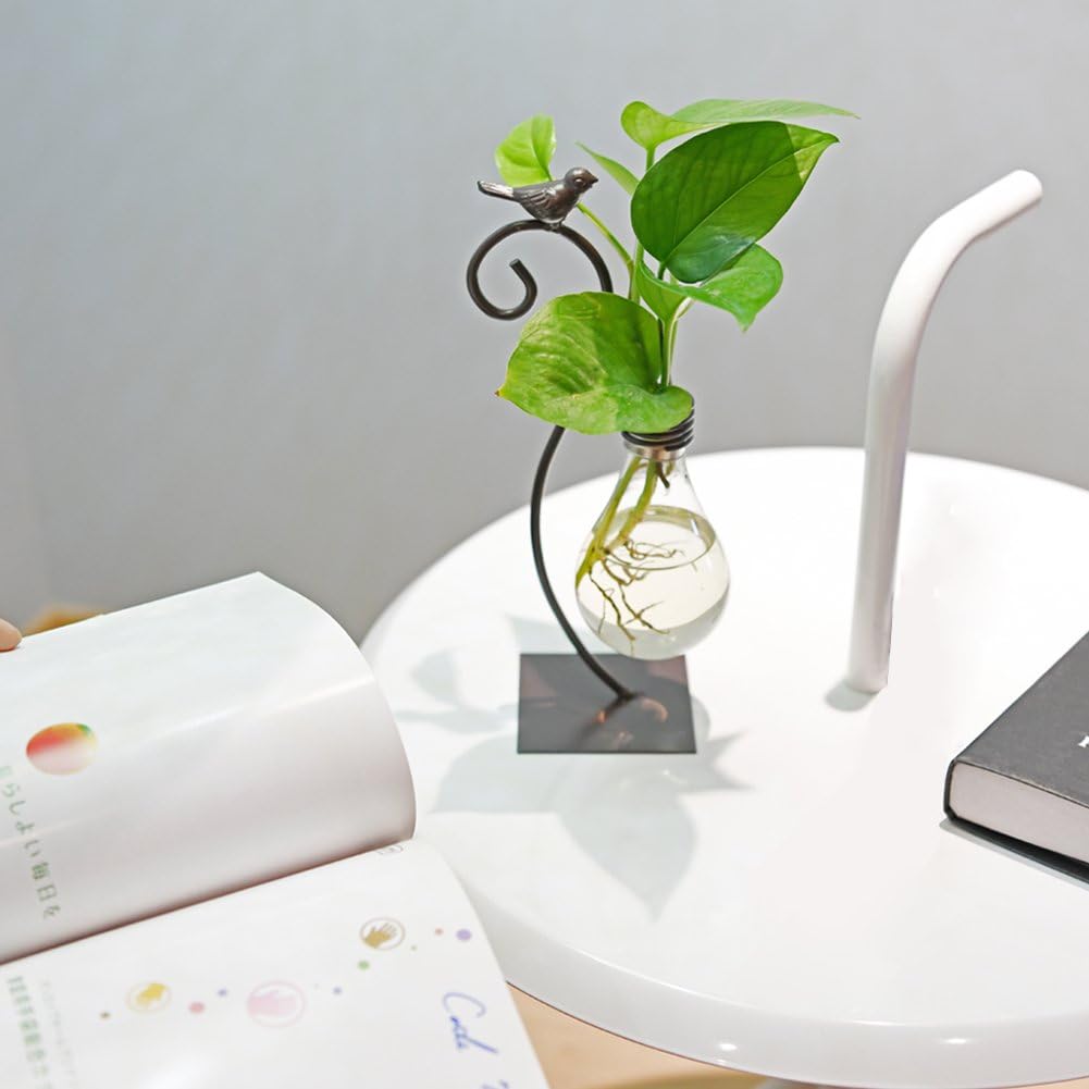 Creative Light - Bulb Shaped Hydroponic Vase: Iron Bird Decoration, Lighting Up Home Greenery