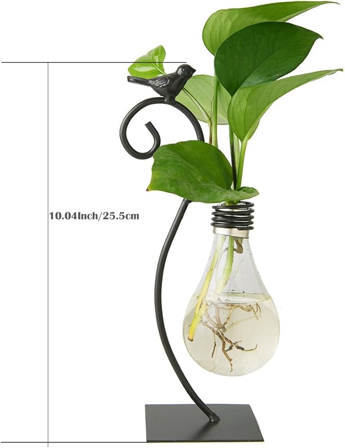 Creative Light - Bulb Shaped Hydroponic Vase: Iron Bird Decoration, Lighting Up Home Greenery