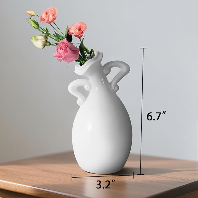 Creative Double - Handled White Ceramic Vase: Exquisite Shape, Adding Elegance to Home