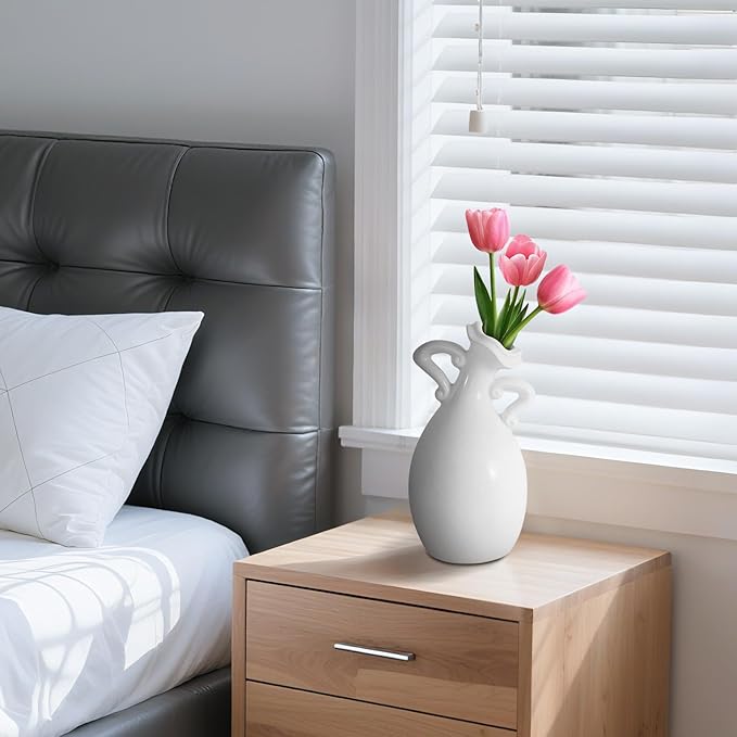Creative Double - Handled White Ceramic Vase: Exquisite Shape, Adding Elegance to Home