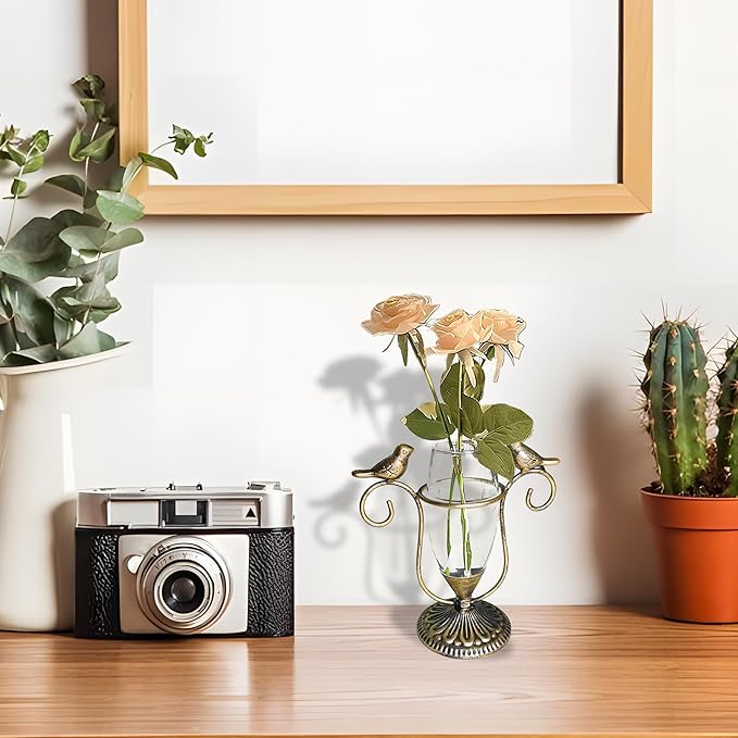 Vintage Bird - Decorated Glass Vase: Bringing the Beauty of Fusion of Nature and Art to Home