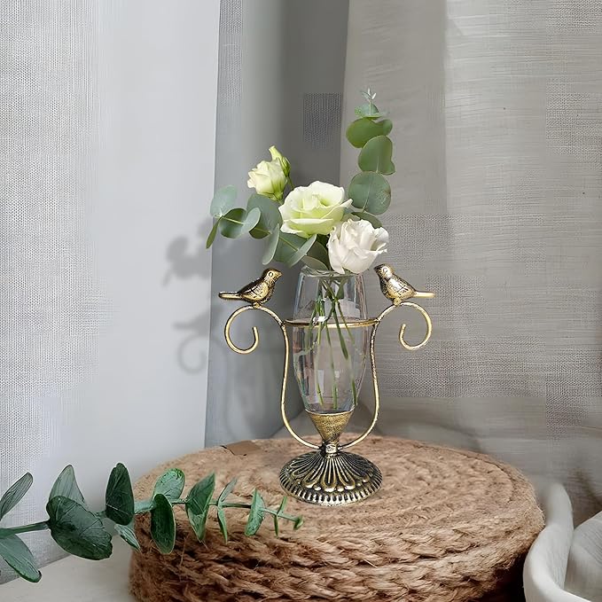 Vintage Bird - Decorated Glass Vase: Bringing the Beauty of Fusion of Nature and Art to Home